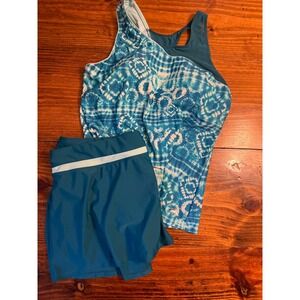 ZeroXposur Tankini Swimsuit Set Women XL Blue Tie Dye Swim Excellent Modest